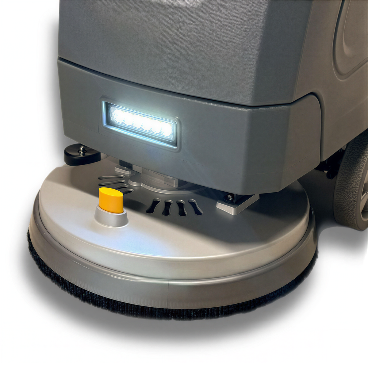 Stahlwerk Germany SW580 — Scheuersaugmaschine, Detailansicht LED-Frontlicht und Bürste
